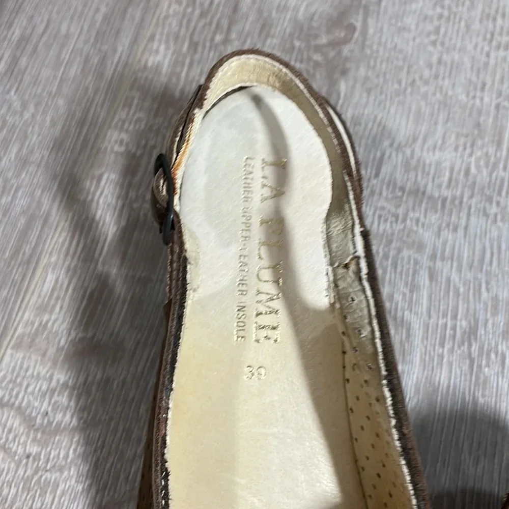 La Plume Leather Brown Slingback Wedge Open Toe Sandals 39 (9 US)